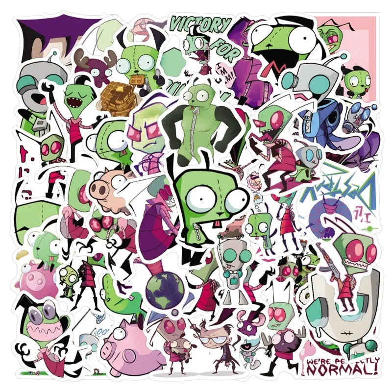 55pcs Invader Zim Stickers for Laptop, Phone, Water Bottle, Suitcase, and More