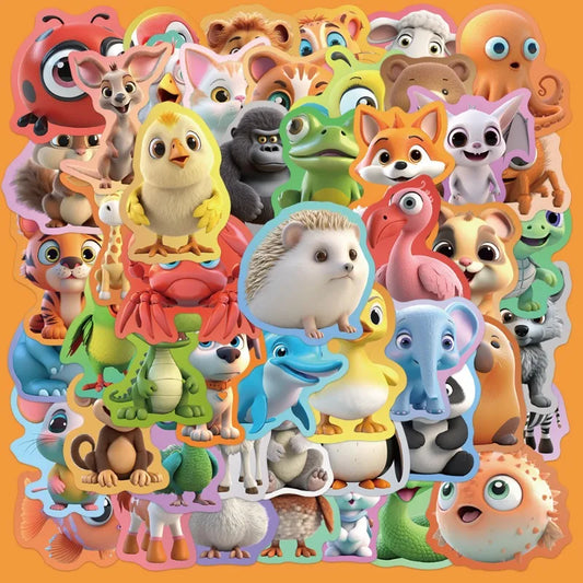 50pcs Cute Animal Graffiti Stickers for Helmet, Desktop, Wall Decoration, DIY