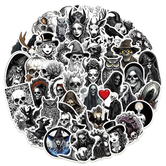 10/50Pcs Gothic Darkness Witch Horror Skull Stickers Aesthetic For Luggage Laptop Water Bottle Notebook Waterproof Vinyl Decals
