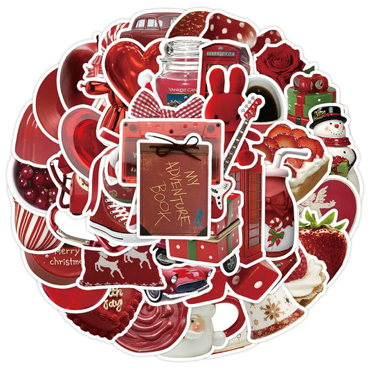 Aesthetic Red Stickers Vintage Cartoon Decals for Laptop Phone Suitcase Notebook