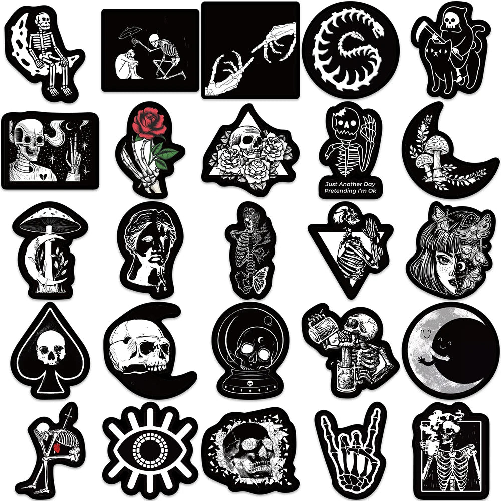 10/30/50PCS Horror Gothic Black Stickers Art Graffiti Decals Laptop Phone Suitcase Notebook Skateboard Car Cool Sticker DIY Toys