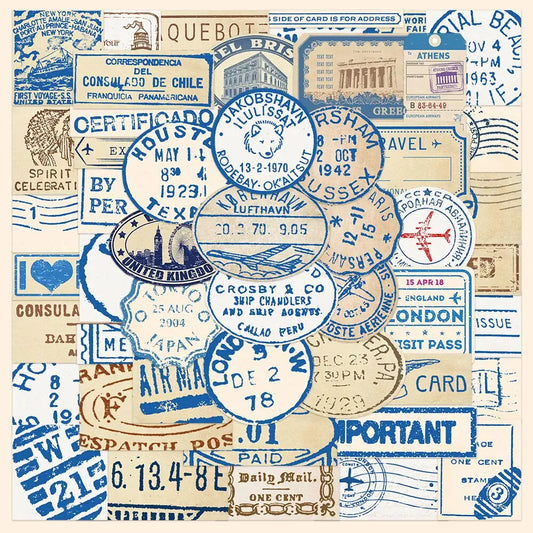 10/50pcs Vintage Postmark Travel Stickers Retro Letterhead Stamp Seal Decals DIY Suitcase Luggage Trolley Case Graffiti Sticker