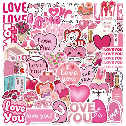 50pcs Cartoon Love Stickers for Laptop, Phone, Water Bottle, Suitcase, Stationery, Refrigerator
