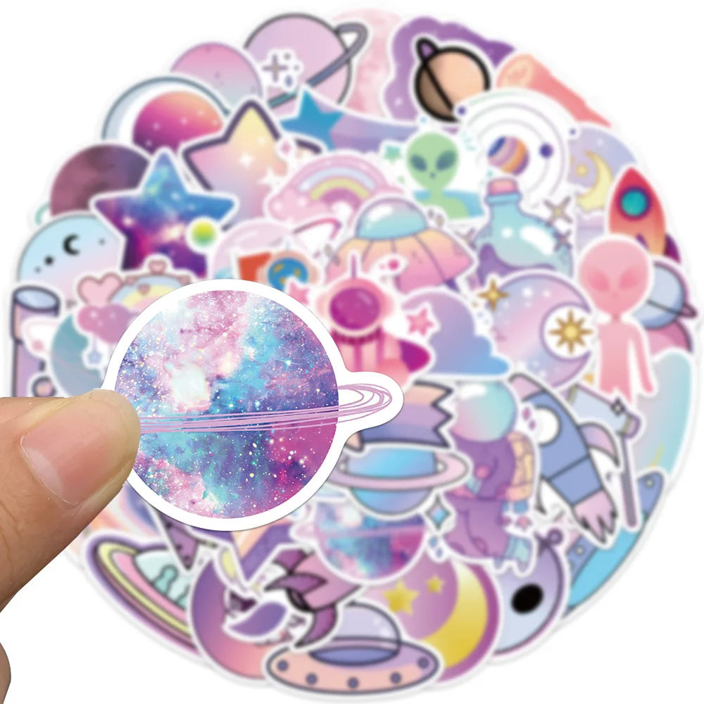 10/30/50PCS Cute Cartoon Dream Gradient Planet Outer Space Stickers For Kids Motorcycle Phone Fridge Notebook Wall Decals Toys