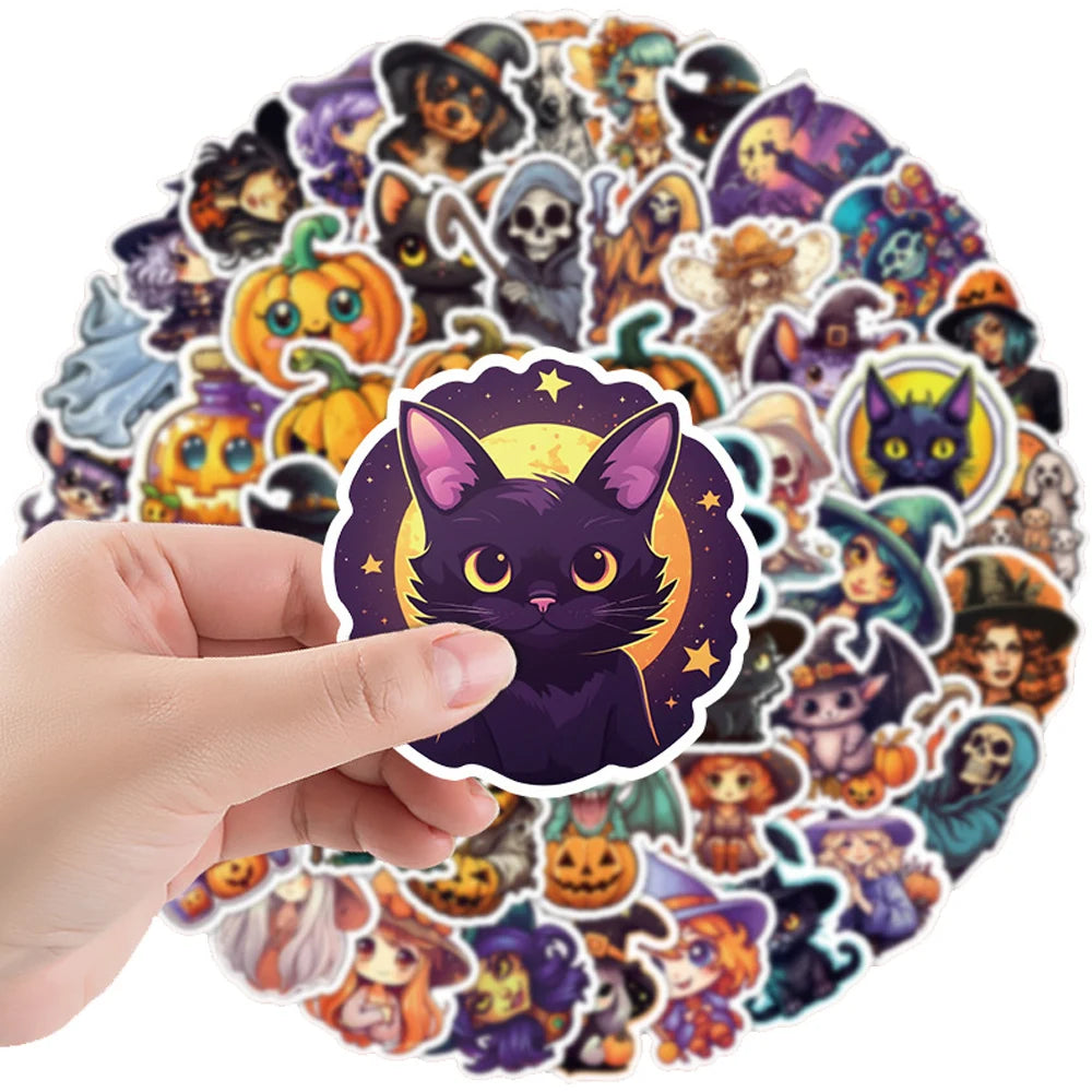 10/30/50/100/200pcs Cool Cartoon Halloween Witch, Pumpkin, Ghosts, and more Sticker Packs