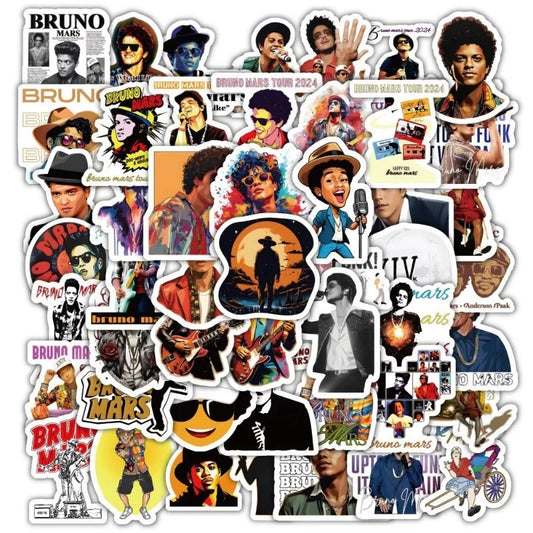 Bruno Mars Cartoon Stickers 60pcs for Laptop, Phone, Scooter, Water Bottle, Suitcase, Refrigerator