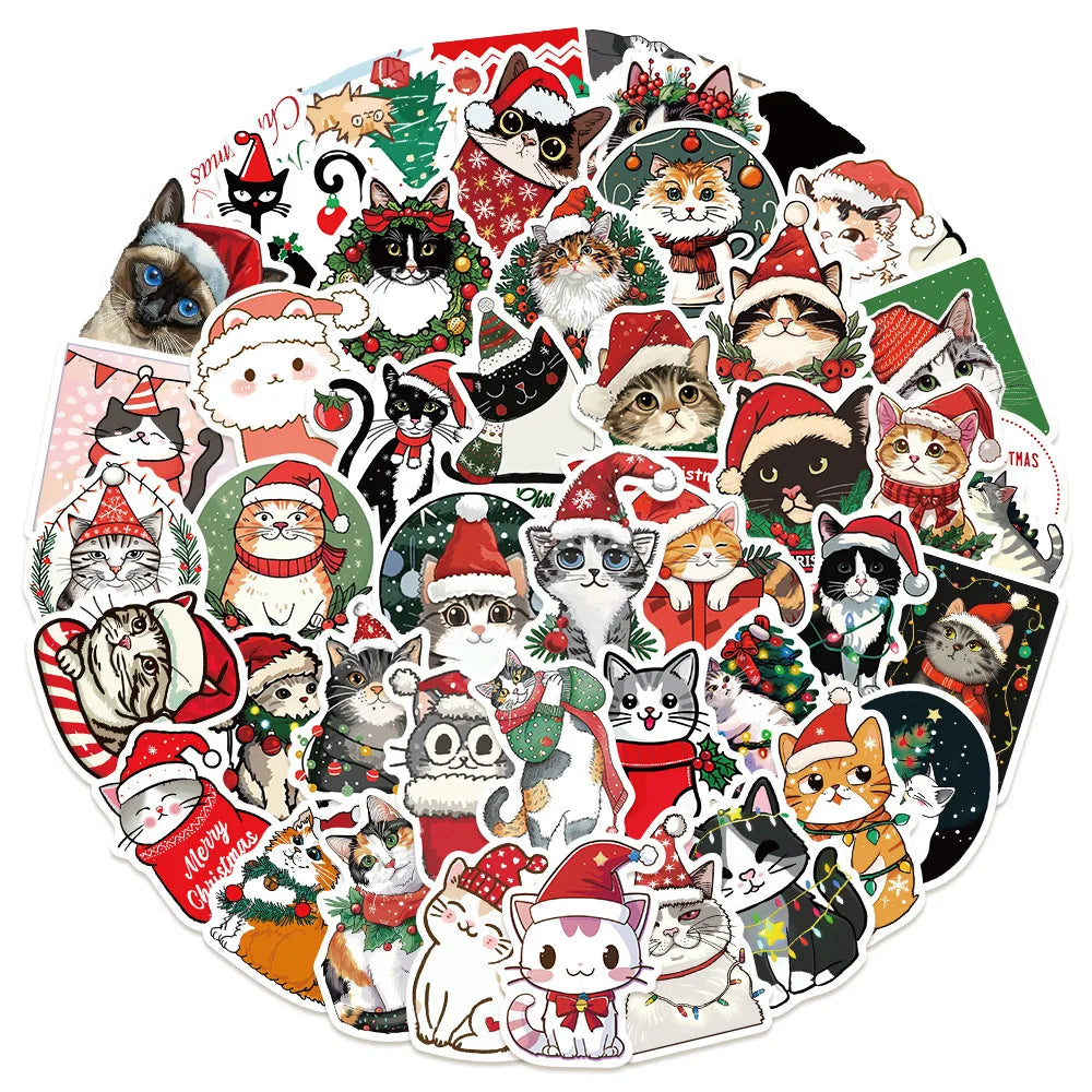 10/30/50PCS Christmas Cat Stickers Kawaii Cat Graffiti Sticker Holiday Decoration Decals Cute Animal DIY Laptop Guitar Bike Toy