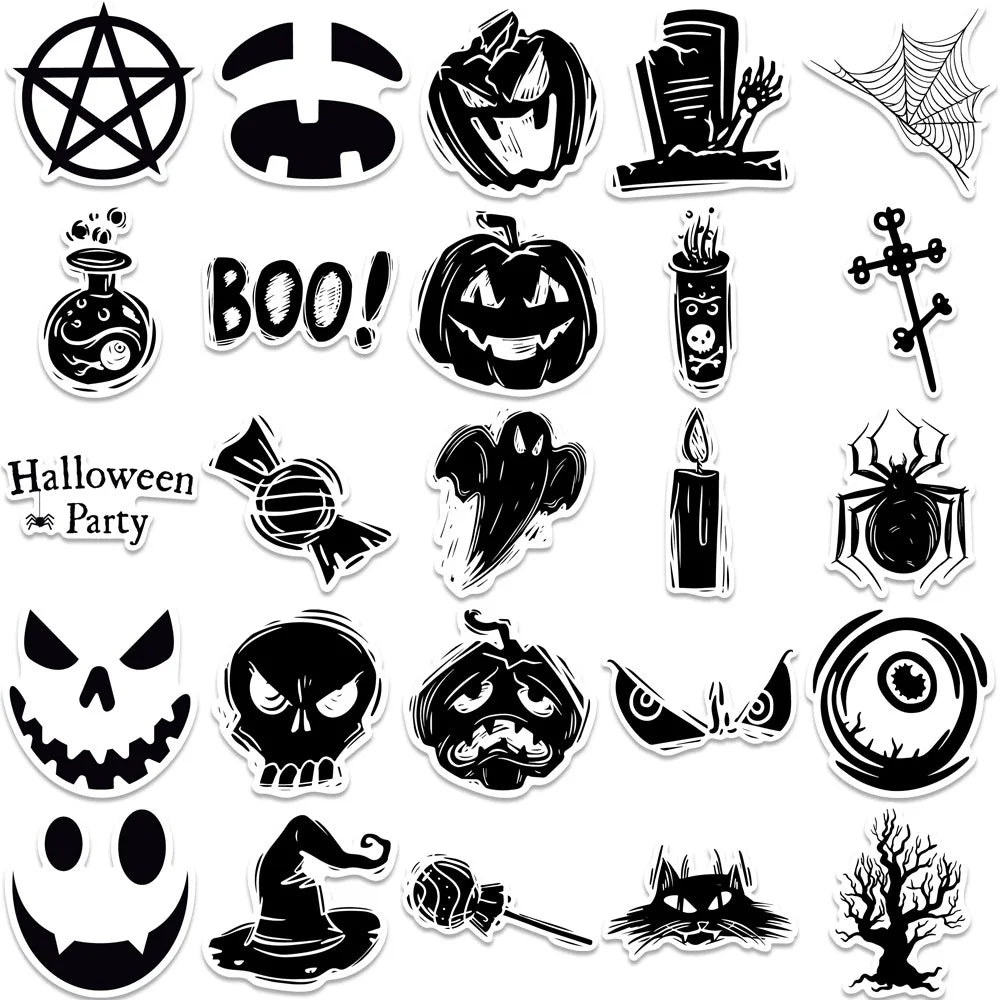 10/30/50PCS Horror Halloween Black Stickers Cute Ghost Decals DIY Wall Motorcycle Fridge Skateboard Phone Cartoon Sticker Toys