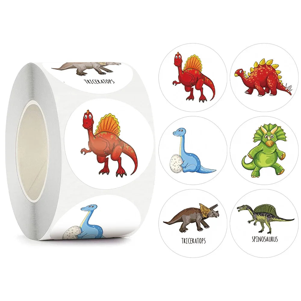 50-500pc 1 inch Cartoon Dinosaur Stickers Seal Label Photo Album Decoration for School Reward Sticker Children's Stationery Gift