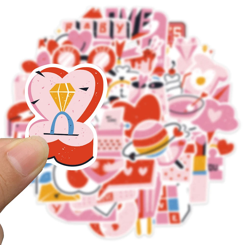 10/30/50PCS Cartoon Pink Love Stickers Valentine's Day Cute Decals PVC Waterproof Skateboard Laptop Phone Car Sticker For Kids