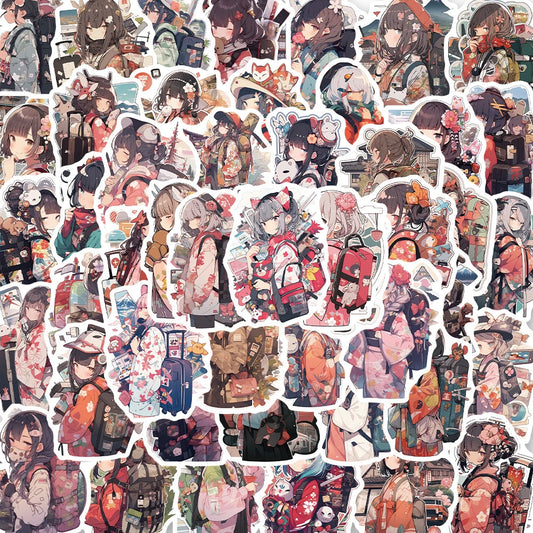 Anime Girl Kimono Stickers Set - Laptop, Phone, Car, Scrapbook Decor