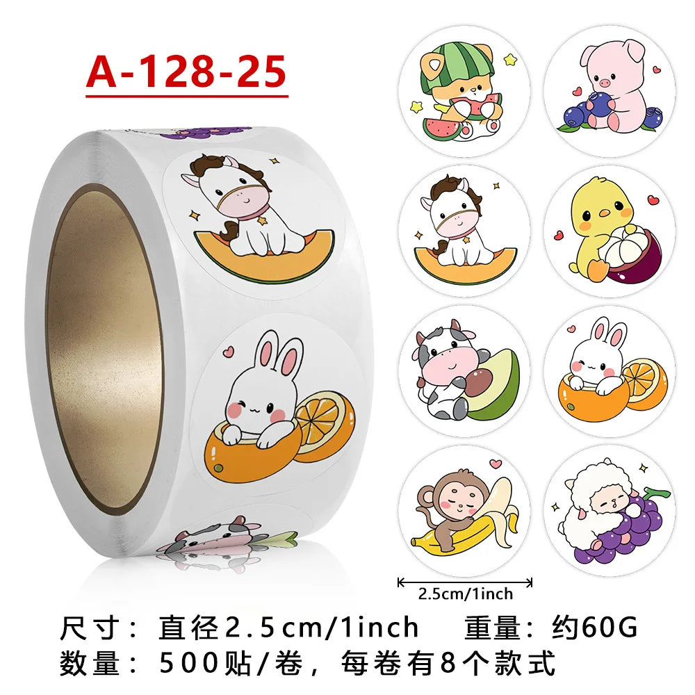 500Pcs Children's Cartoon Animal Stickers Baby Stickers Kindergarten Inspirational Little Red Flower Reward Roll Stickers