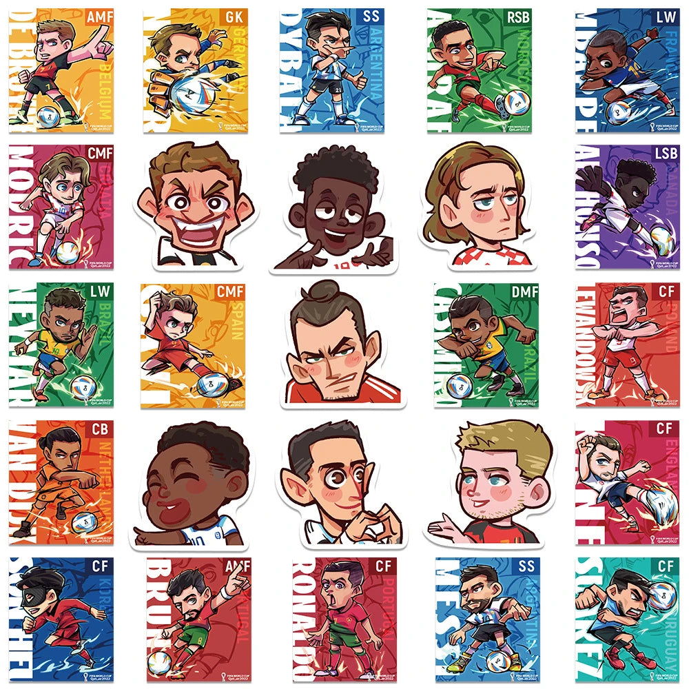 10/30/54PCS Cartoon Soccer Football Star Sticker Packs with Messi, Ronaldo, Suarez, Neymar, and More