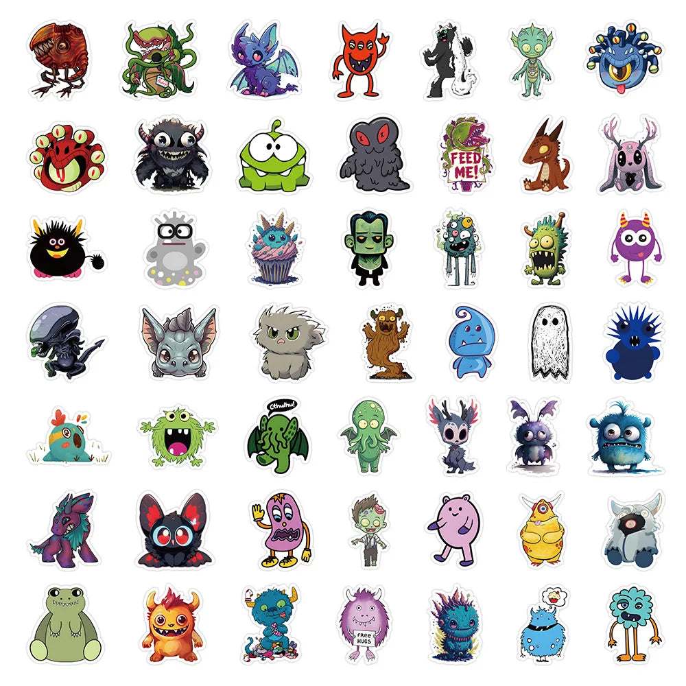 10/30/50PCS Cartoon Monster Stickers Toys DIY Scrapbook Suitcase Phone Laptop Bike Skateboard PVC Waterproof Funny Cute Decals