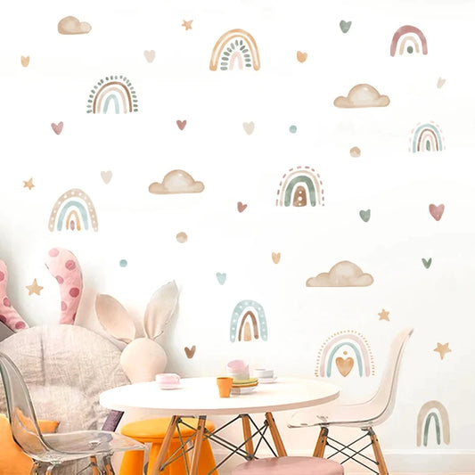 Boho Rainbow Sun Nursery Wall Stickers Watercolor Decals for Kids Room