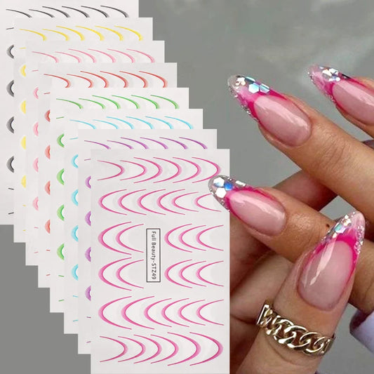 Gradient French Line Nail Stickers Set - Colorful Ombre Stripe Decals for DIY Decoration