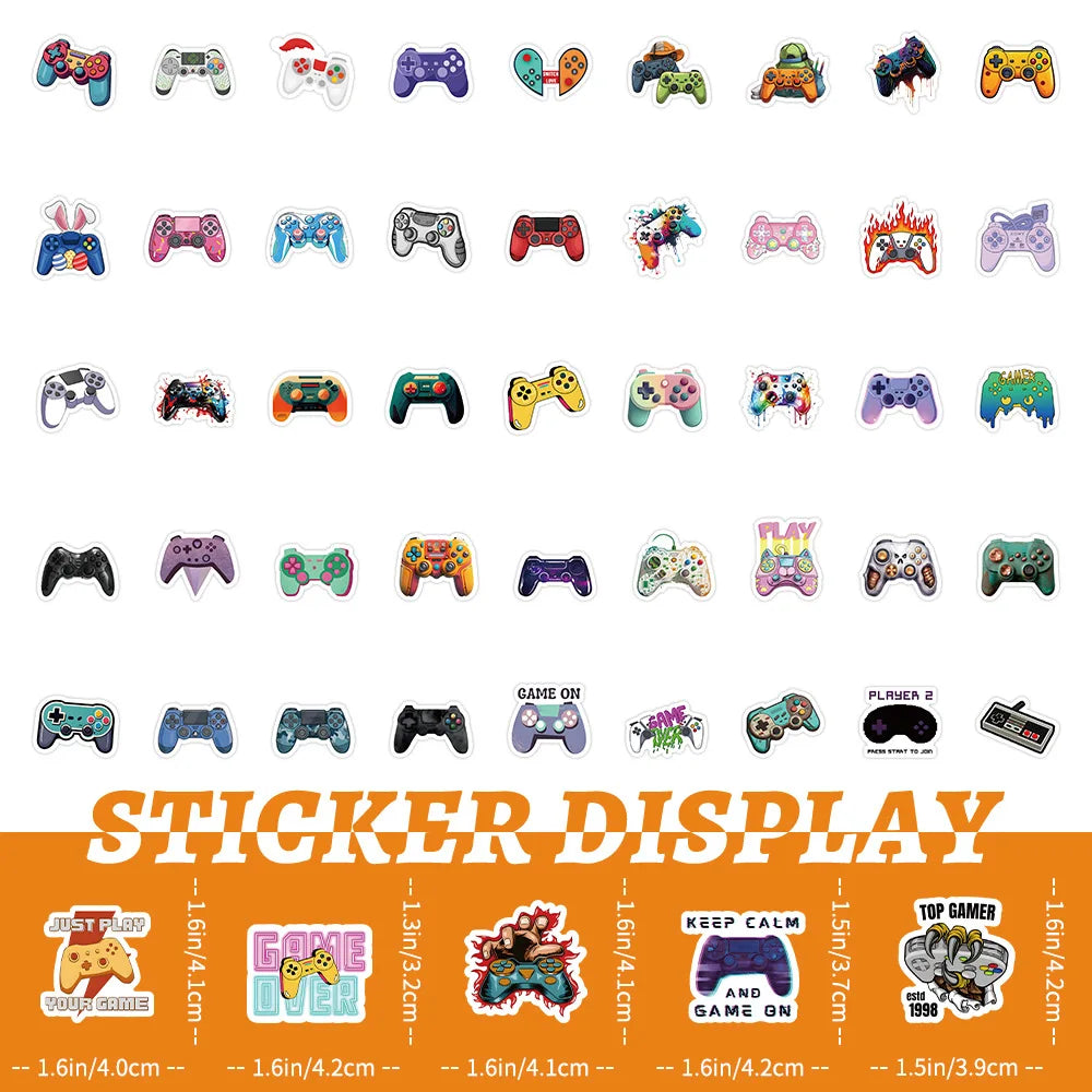 10/30/50/100PCS Cartoon Joystick Gamepad Stickers Phone Skateboard Laptop Bike Fridge Water Glass PVC Waterproof DIY Toys Decals