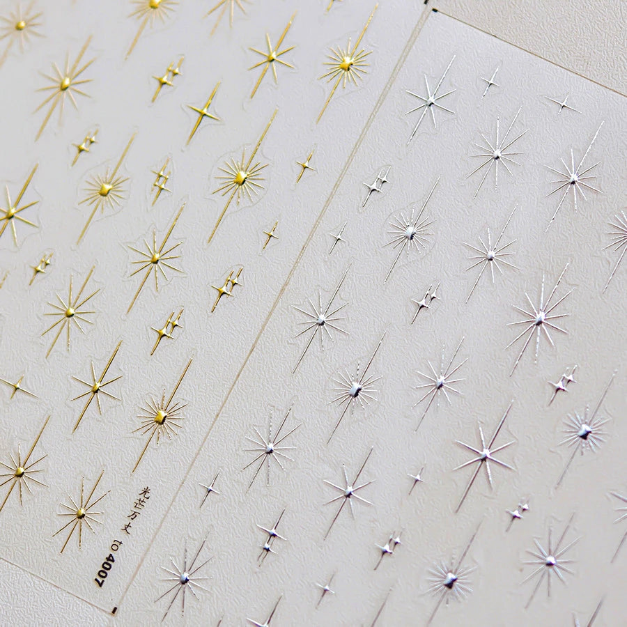 Pink Glitter Star Nail Art Stickers Rhinestones Decals