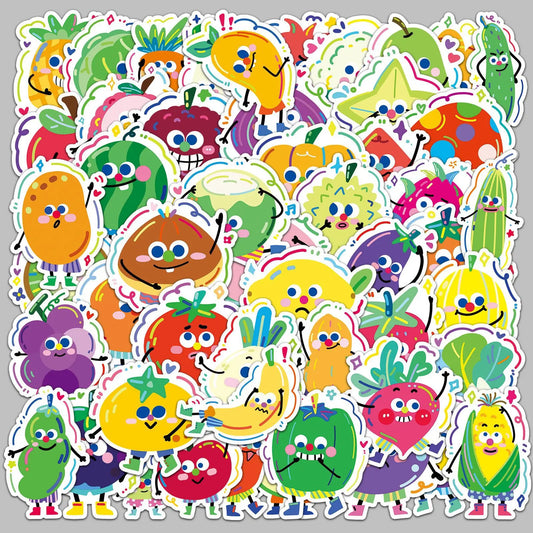 50pcs Cartoon Vegetable & Fruit Graffiti Stickers for Helmet, Desktop, Wall Decoration, DIY