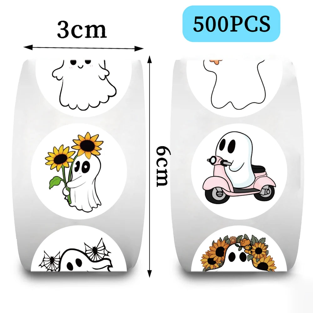 500pcs Cute Ghost Stickers Roll Cute Reward Encourage Stickers for School Teacher Kids Student Stationery Toys