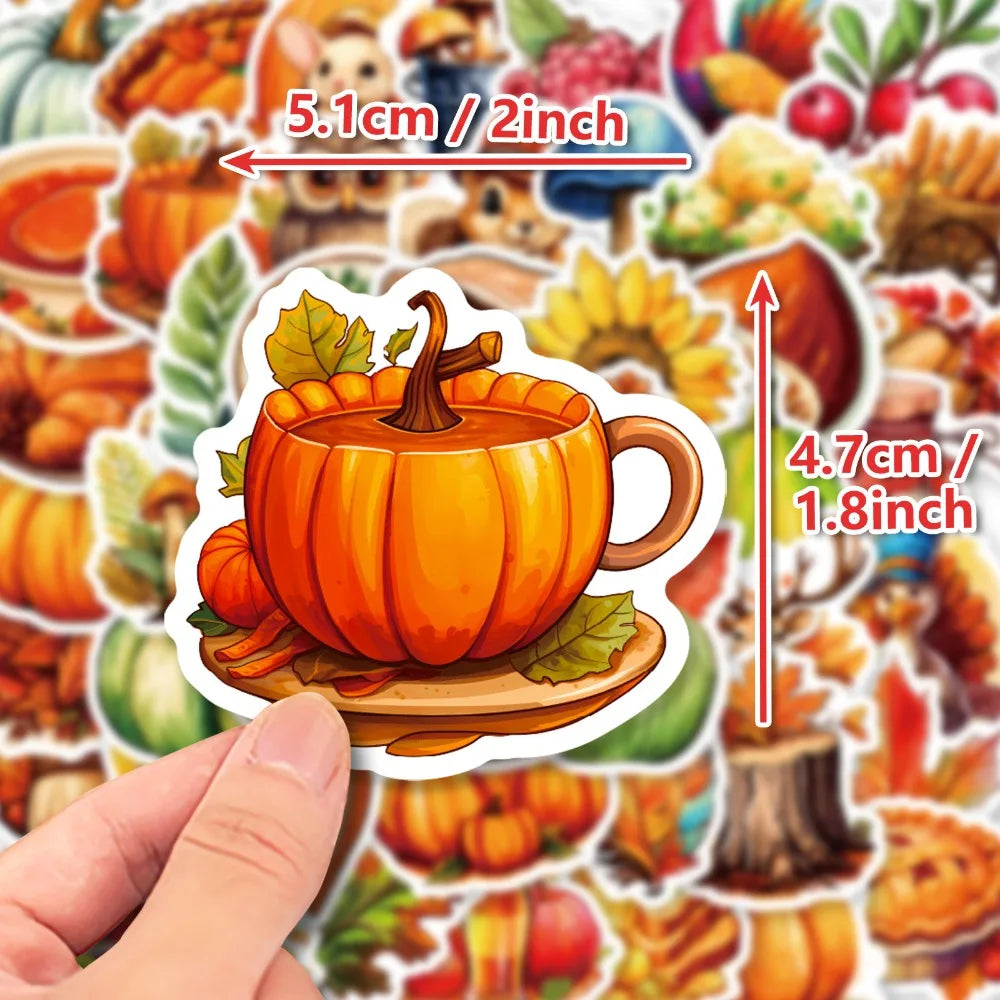 10/50Pcs Thanksgiving Day Stickers Harvest Festival Cartoon Cute Pumpkin Nut Squirrel Children Toy Decals Laptop Guitar Suitcase