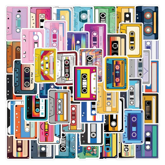 55pcs Music Tapes Graffiti Stickers for Laptop, Phone, Scooter, Suitcase, Water Cup, Stationery, Refrigerator