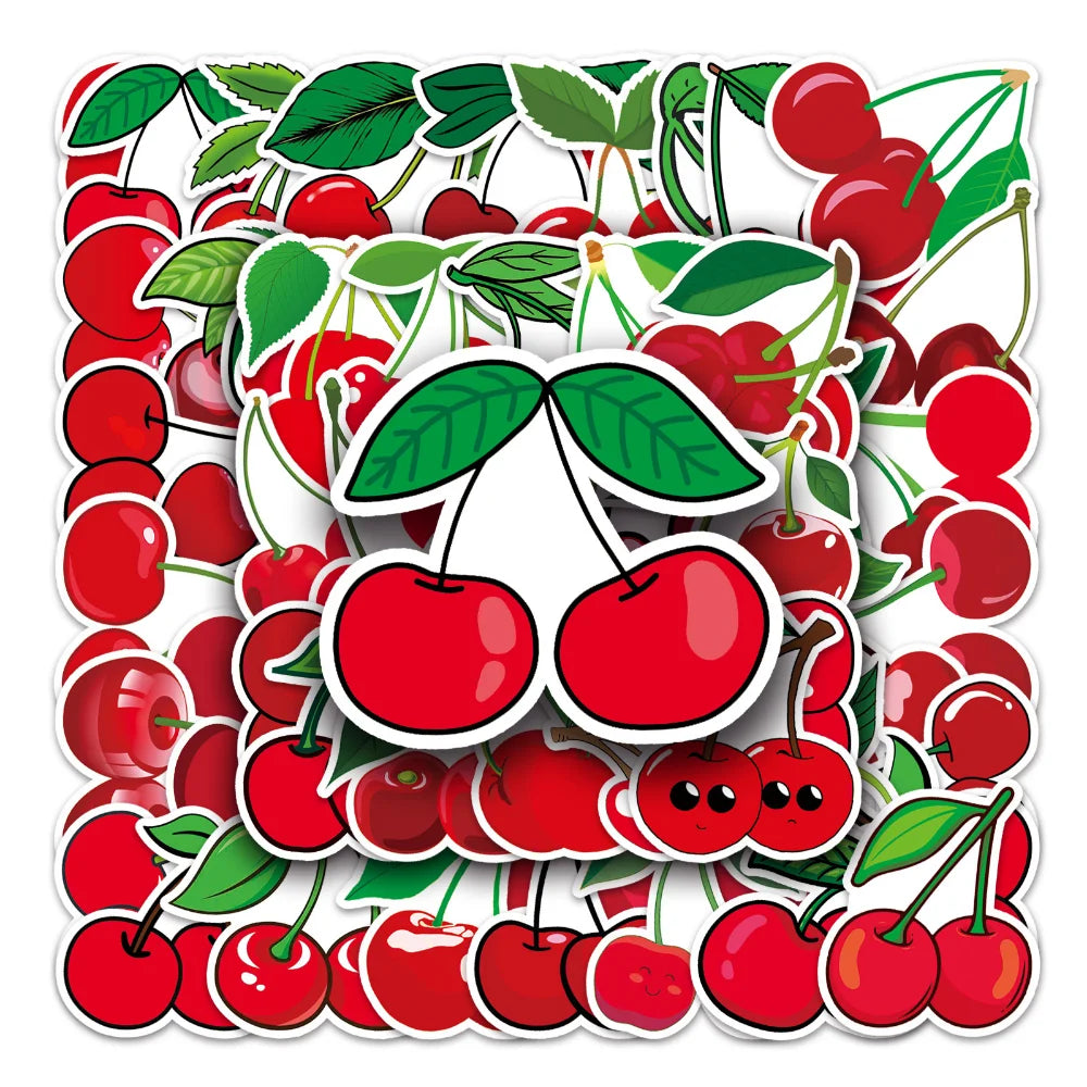 10/50pcs Fruit Cherry Sticker Notebook Computer Guitar Mobile Phone Cup Craft Supplies Scrapbook Materials Stationery Sticker