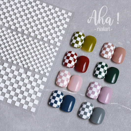 Checkerboard Plaid Nail Stickers 3D Houndstooth Decals