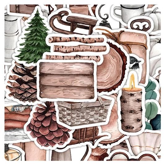 Vintage Forest Cute Stickers Set: Art Cartoon Decals for Scrapbook, Laptop, Phone, Suitcase