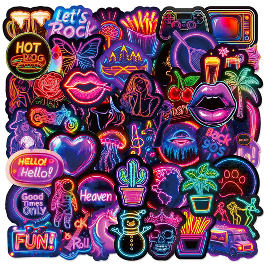 Cartoon Neon Light Graffiti Stickers Decals for Laptop Phone Luggage Guitar Fridge Waterproof Kids Toys