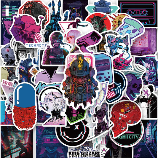 50PCS Cyberpunk Y2K Stickers for Kids, Car, Phone, Laptop, Helmet, Cup