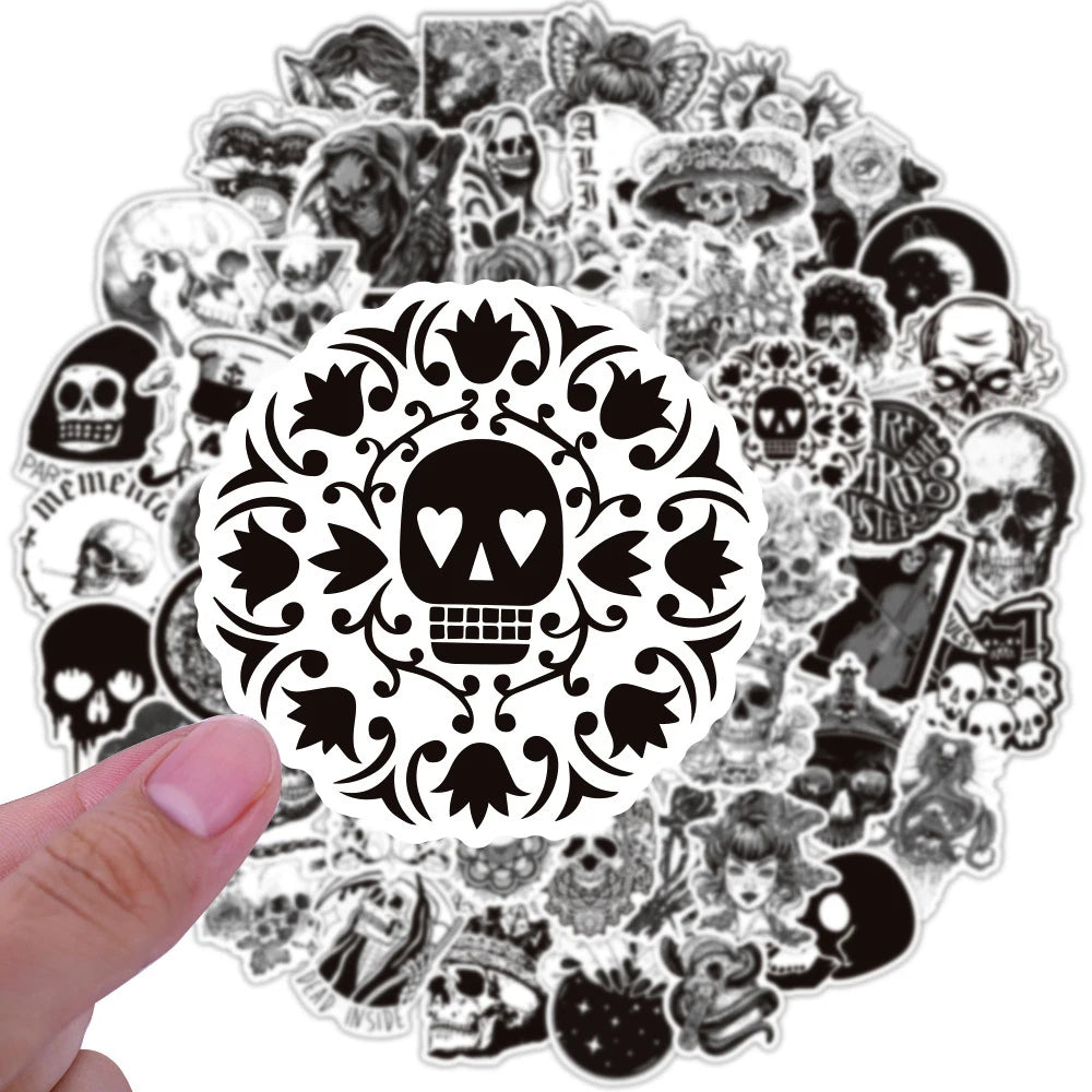 10/30/50/100pcs Cool Black White Punk Horror Gothic Graffiti Sticker Packs