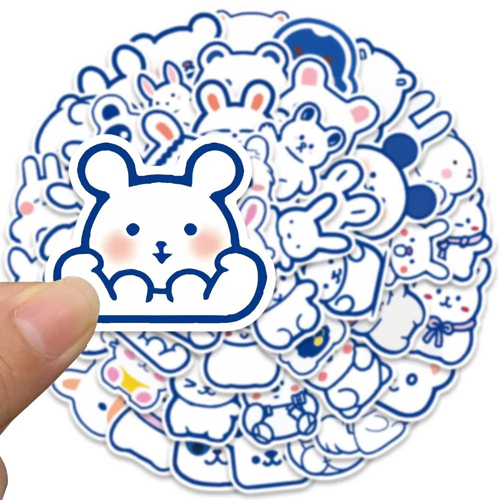 50pcs Cute Cartoon Blue Animals Stickers Pack For Luggage Laptop Guitar Skateboard DIY Waterproof Graffiti Bicyle Car Decals