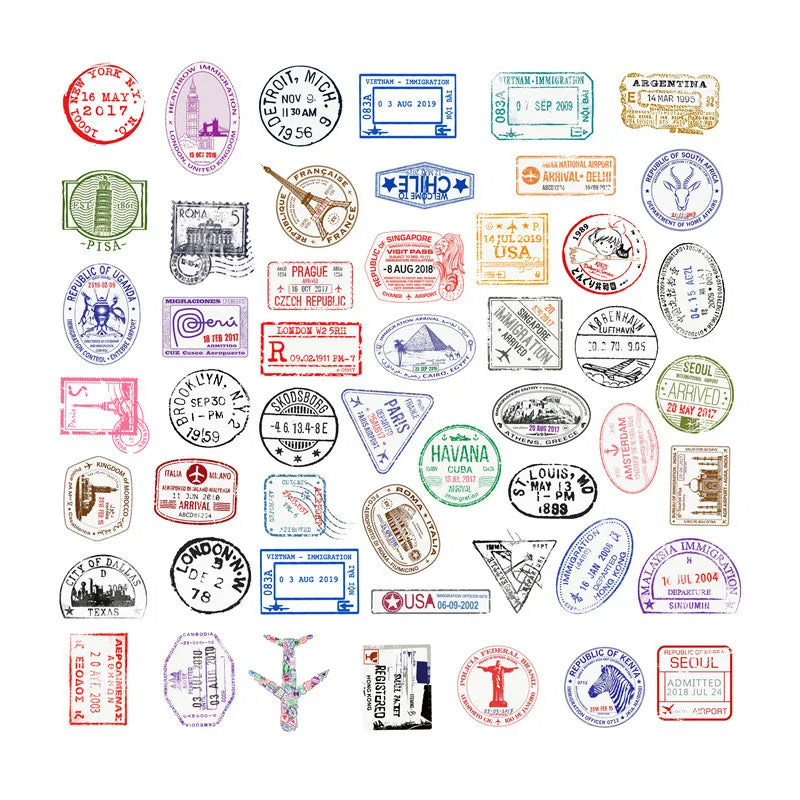 10/30/50PCS New Transparent Postmark Stickers Vintage Stamp Seal Waterproof Sticker for Travel Luggage Laptop Guitar Suitcase