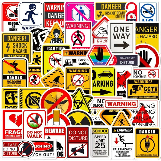 50pcs Kids Warning Sign Stickers for Suitcase, Water Bottle, Phone, Notebook, Stationery