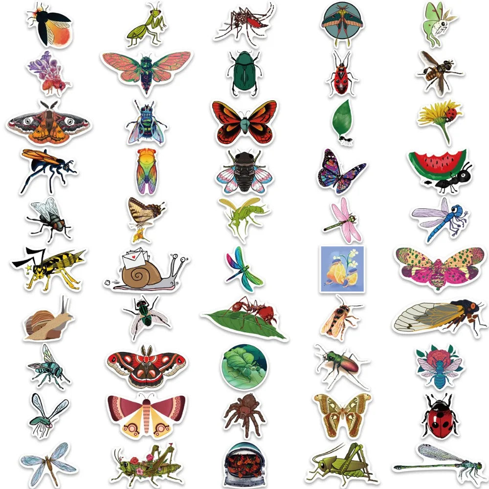 50/100Pcs Colorful Cartoon Insects Spider Butterfly for Kids Gifts Luggage Laptop Skateboard Sticker Waterproof Wholesale