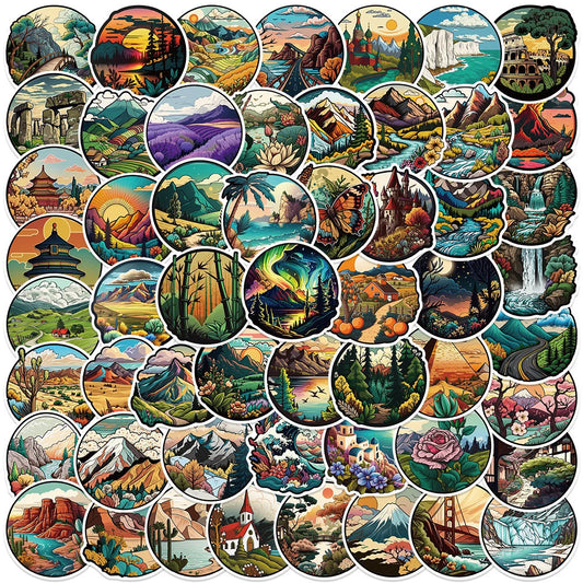 Cartoon Scenic Spot Graffiti Stickers for Laptop, Phone, Suitcase - 10/30/50pcs
