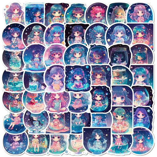 Galaxy Moonlight Girl Anime Stickers - Cute Aesthetic Decals for Laptop, Notebook, Phone (10/30/50pcs)
