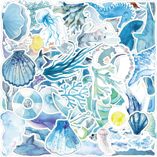 Blue Ocean Animal Stickers: 10/30/50pcs for Kids DIY, Suitcase, Notebook, Phone, Laptop