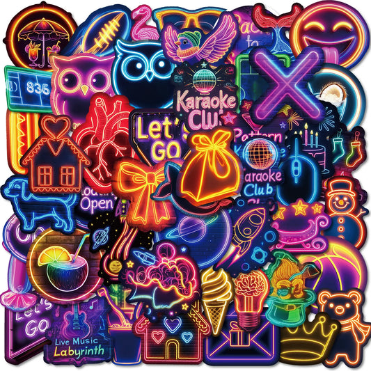 50Pcs Neon Cartoon Graffiti Stickers for Helmet, Desktop, Wall Decoration