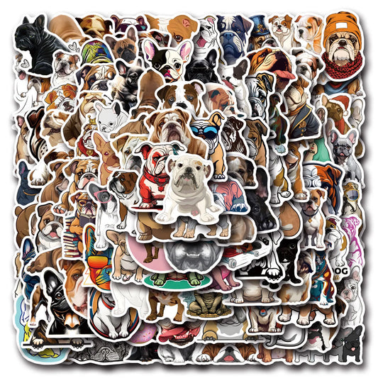 Bulldog Cartoon Stickers Pack - Pet Dog Decals for Luggage, Laptop, Guitar, Bike, Skateboard