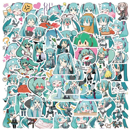 65Pcs Cute Cartoon Hatsune Miku Sticker Waterproof Vinyl for Laptop Guitar Skateboard Luggage Graffiti Sticker Kid Party Gift
