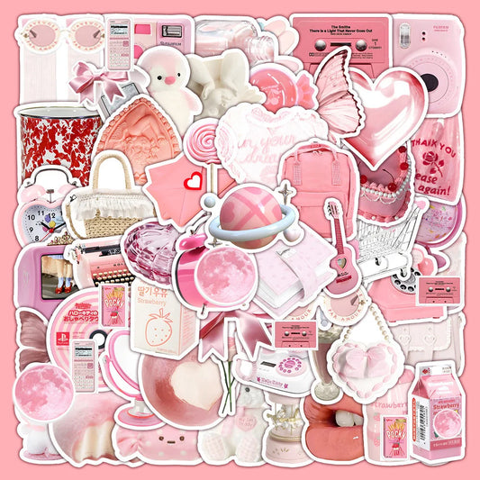 Cute Pink Cartoon Stickers for Fridge, Phone, Notebook, Wall, Kids DIY Toy - 10/30/63pcs