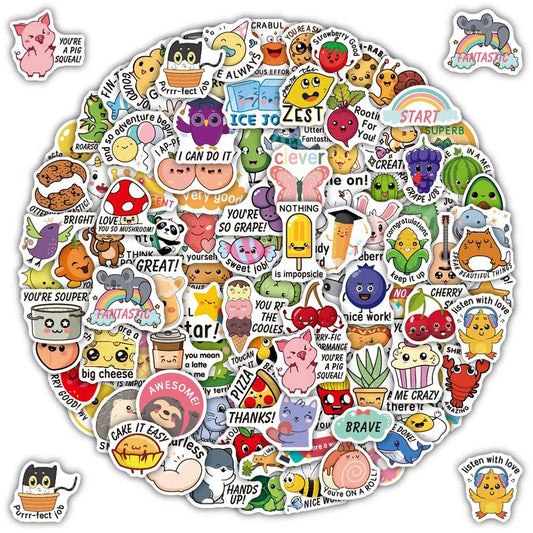 Funny Animal Pun Stickers Pack - Cartoon Decals for Laptop, Phone, Car, Guitar, Kids Toy