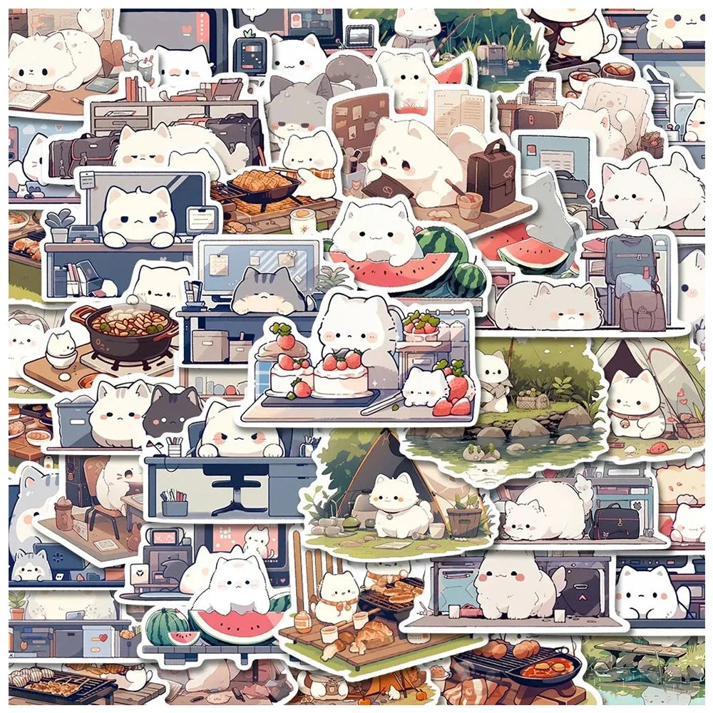 10/30/54pcs Kawaii Animal Cats Stickers Aesthetic Decoration Decals Waterproof DIY Phone Laptop Waterproof Cute Sticker for Kids