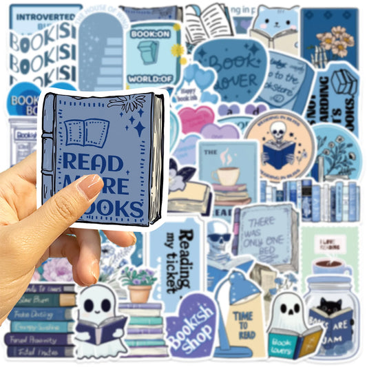 Cartoon Blue Bookish Reading Stickers for Phone Laptop Luggage Skateboard Decals Gift