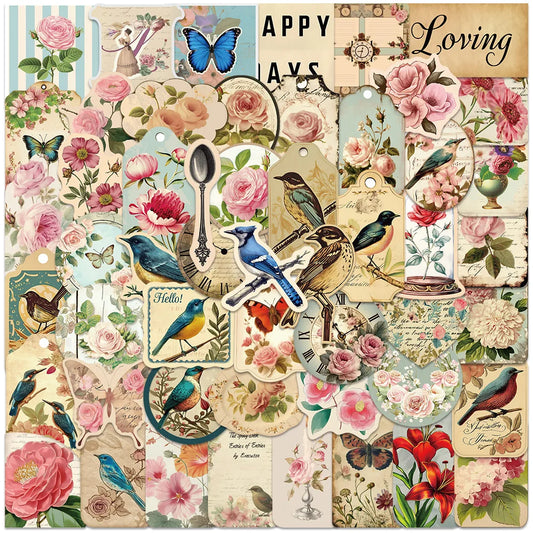 Vintage Scrapbook Kit: 52Pcs Retro Art Paper & Stickers