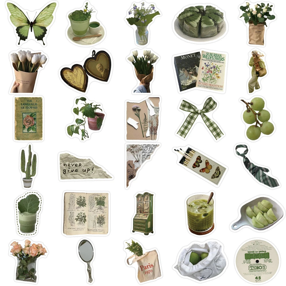 10/30/62PCS Cartoon Plant Ins Style Green Stickers Aesthetic Decals DIY Notebook Skateboard Phone Fridge Guitar Kids Sticker Toy