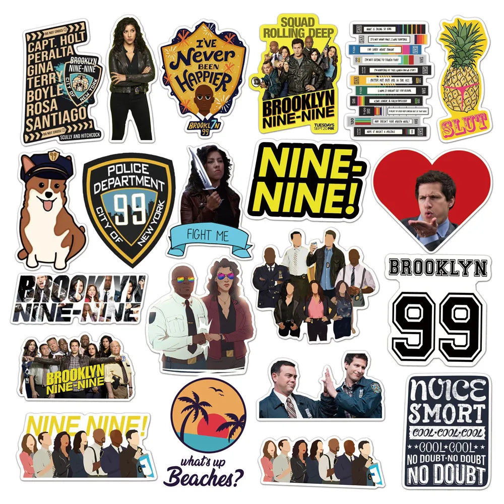 50PCS TV Series Brooklyn Nine-Nine Stickers for DIY Stationery Decal Pegatina Motorcycle Skateboard Laptop Guitar Sticker