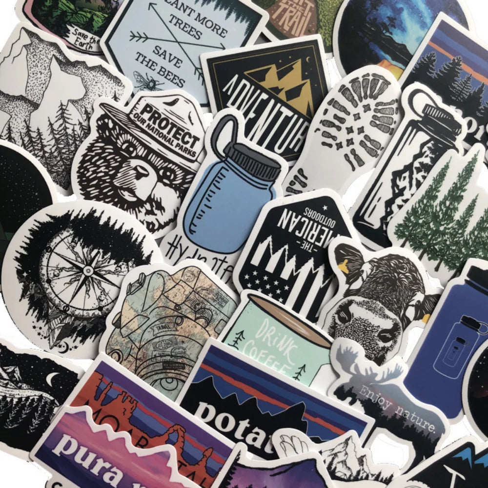 50PCS Camping Travel Stickers Wilderness Adventure Outdoor Landscape Waterproof Decal Sticker DIY Laptop Suitcase Motor Car